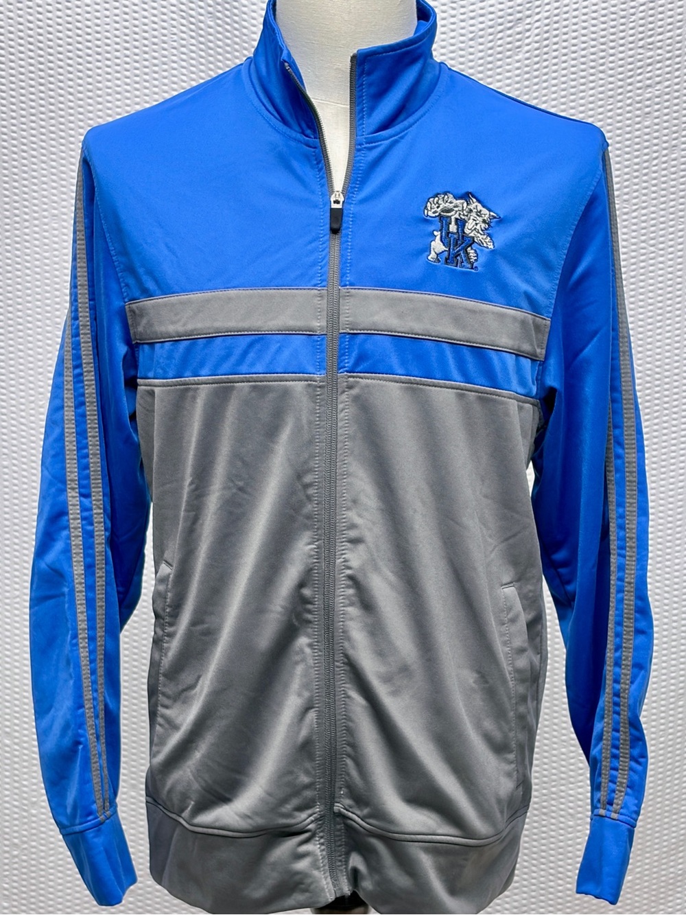 University Kentucky Wildcats Track Jacket Mens L Blue Gray Full Zip UK Logo